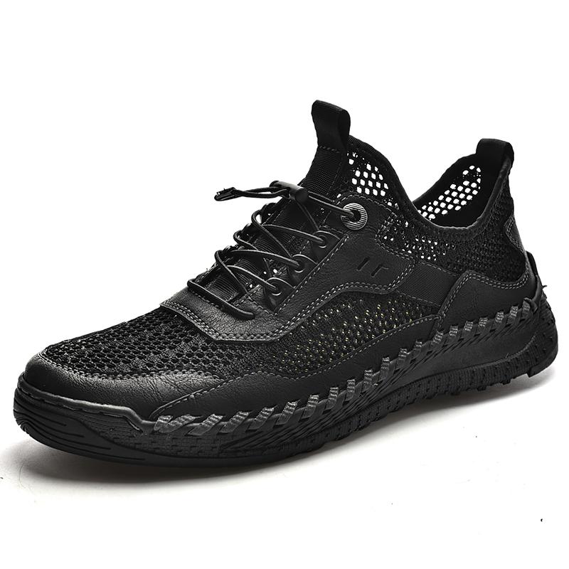 Sommer Männer Turnschuhe Atmungsaktives Leder Casual Schuhe Männer Komfortable Mesh Männer Loafer Mesh Männer Schuhe Outdoor Wanderschuhe Zapatos 38 black