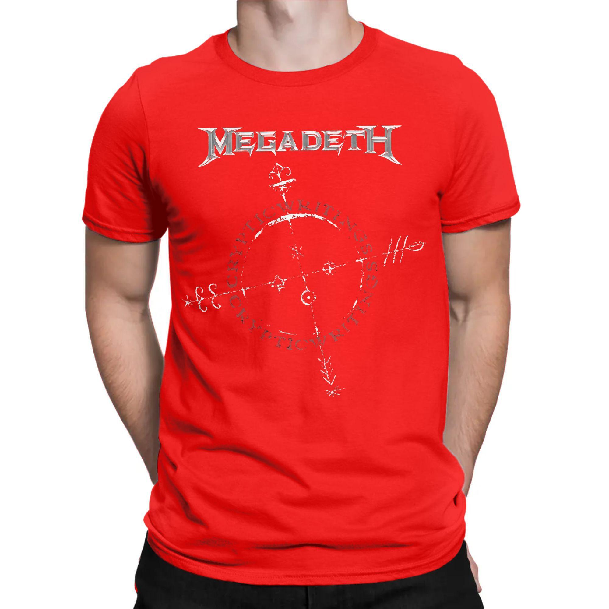 Herren T-Shirts Heavy Metal Megadeths Lustig 100% Baumwolle T-Shirt Kurzarm T-Shirts Rundhals Tops Geschenkidee L rot