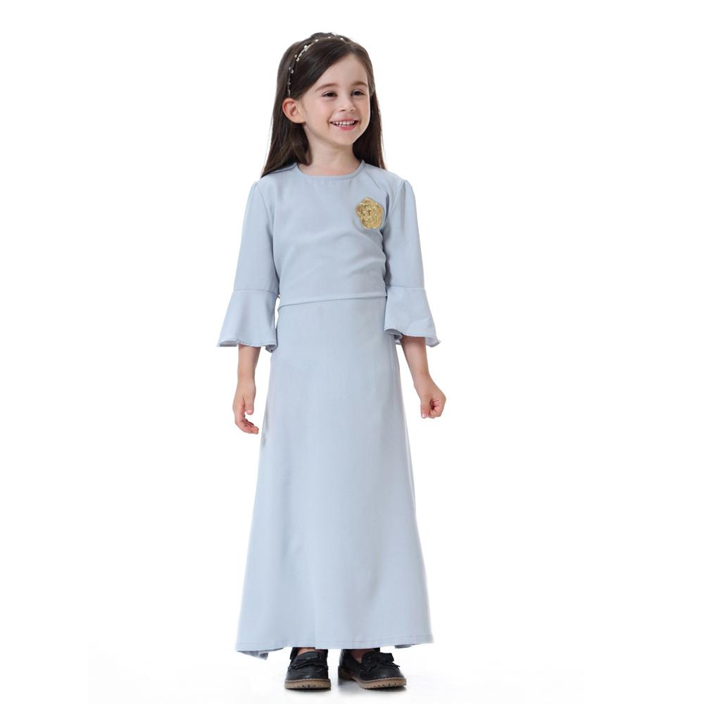 Muslimische Kinder Mädchen Gebetskleid Hijab Abaya Robe Arabisch Dubai Kinder Ramadan Kaftan Kopftuch Islamisches Eid Partykleid Jilbab 100cm grau