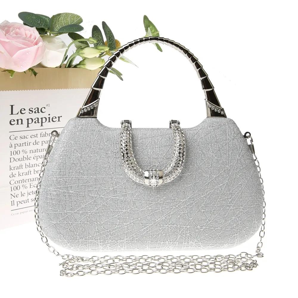 Dinner Bag Damen Glitzer Handtasche Dinner Bag Damen Handtasche Kleid Bankett Europäische und amerikanische kleine quadratische Tasche silber