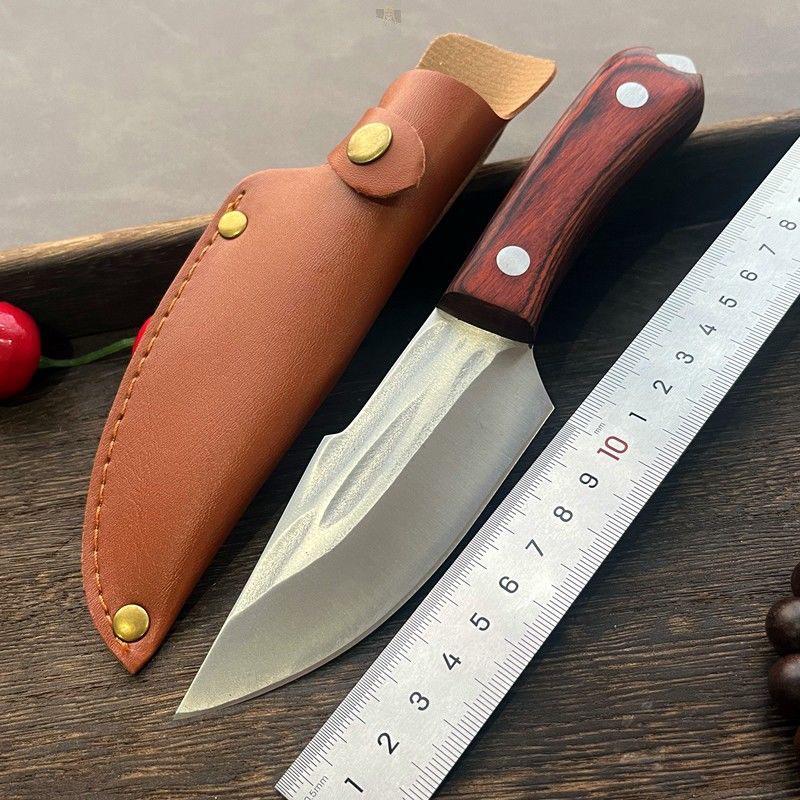Mongolisches handgeschmiedetes Outdoor-Messer: Super scharf für Fleisch & Camping Wenge wood tail ring handle knife 2.5