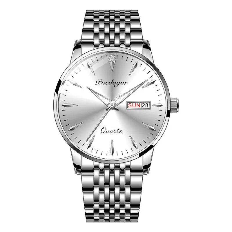 POEDAGAR Neue TOP Marke Luxus herren Uhr Mit Box Leuchtende Einfache Wasserdichte Doppel Kalender männer Quarz Uhren