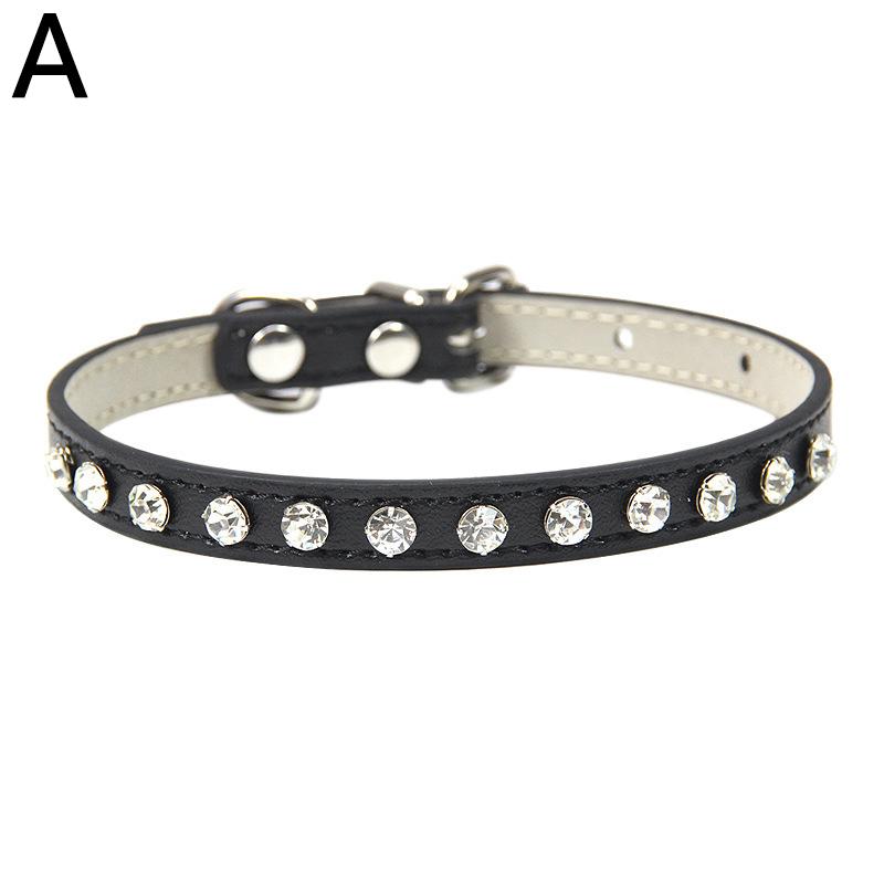 1PC Einstellbare Katze Kragen Haustier Halskette Strass Für Kleine Welpen Leder Kreative Haustier Zubehör XS schwarz