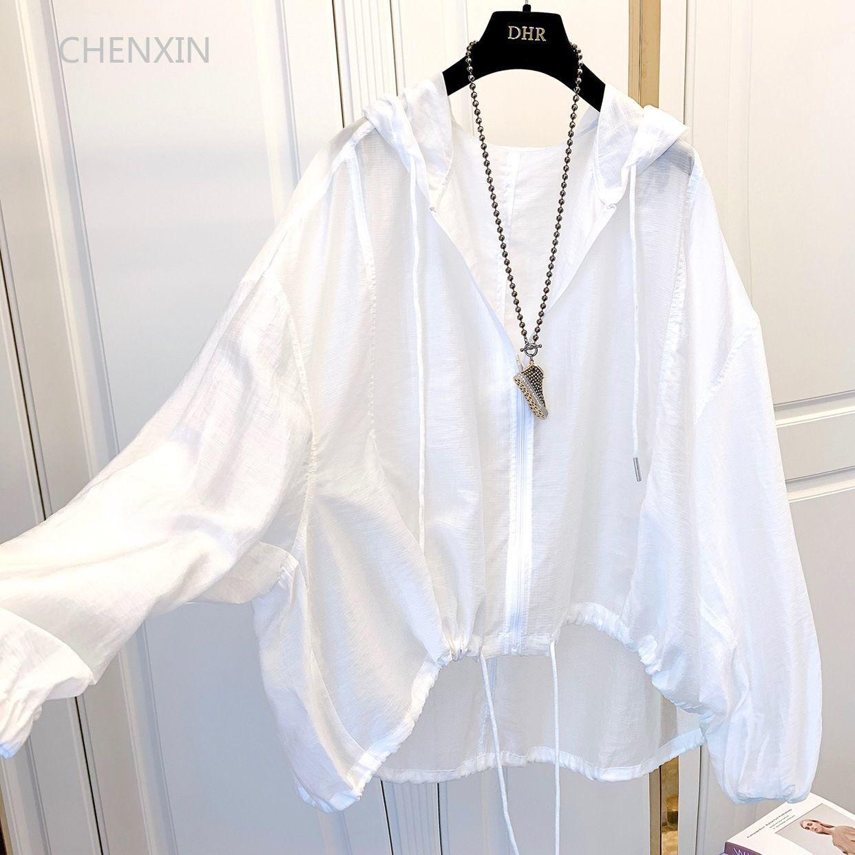 Jacken Damen mit Kapuze, Sommer, Sonnenschutz, Reißverschluss, Mäntel, dünn, locker, durchsichtig, Oberbekleidung, atmungsaktiv, leichte Kleidung, Schwarz M weiß