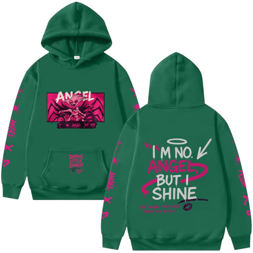 Angel Dust Hoodie Hazbin Hotel Harajuku Anime Pullover Demoncore Unisex Streetwear Niedlich Edgy Imp Geschenk für Fan Streetwear Kleidung XS dunkelgrüne