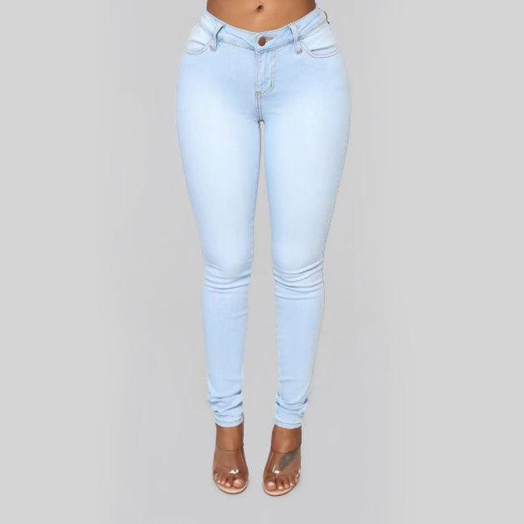 Frauen Sommer Mode Hohe Taille Stretch Denim Bleistift Bleistift Hosen S hellblaue