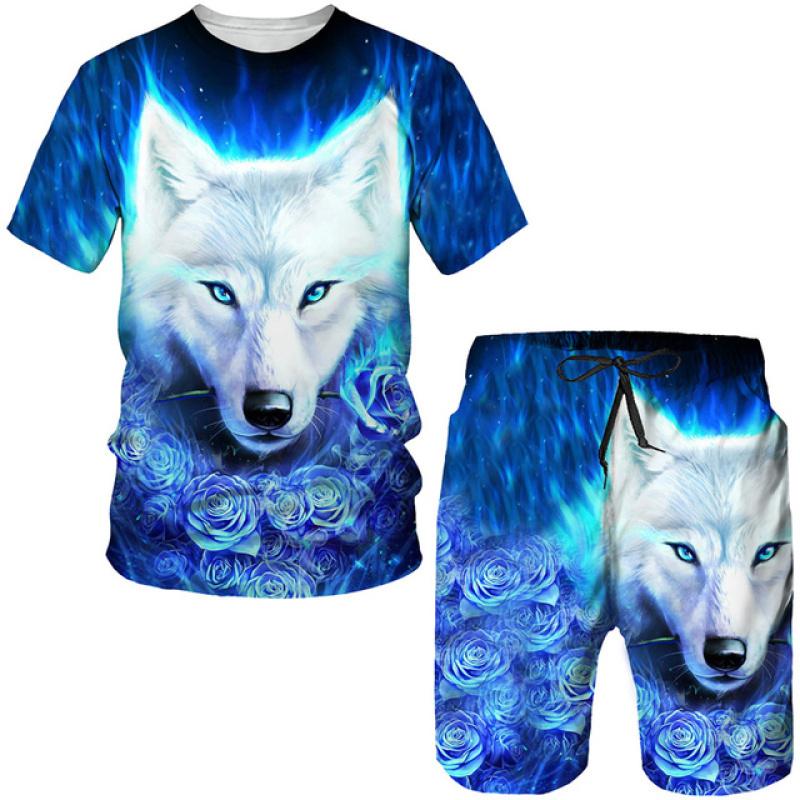Klassische Wolf 3D-Druck T-Shirts/Sets Sommer Männer Frauen T-Shirt & Shorts Anzug Persönlichkeit Jogger Trainingsanzug Hip Hop Streetwear Kleidung M