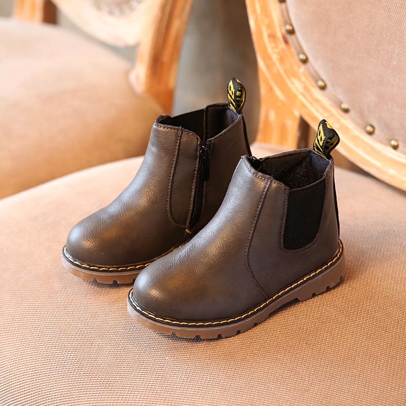 Retro Kinder Reitstiefel Stiefeletten Mode Kinder Mädchen Freizeitschuhe Top Qualität Jungen Baby Lederstiefel 25 black