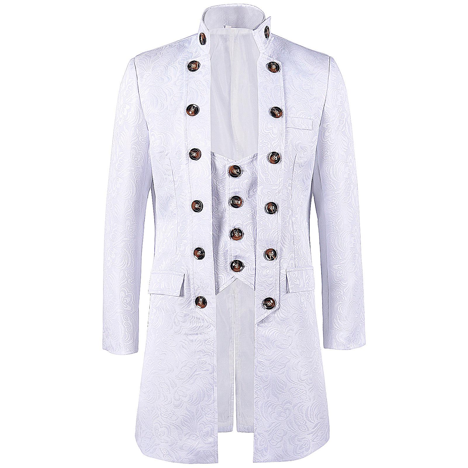 Herren Steampunk Gothic Frack Trenchcoat Mittelalter Weihnachten Vintage Kleidung Victoria Uniform Halloween Kostüm Smoking XXXL weiß