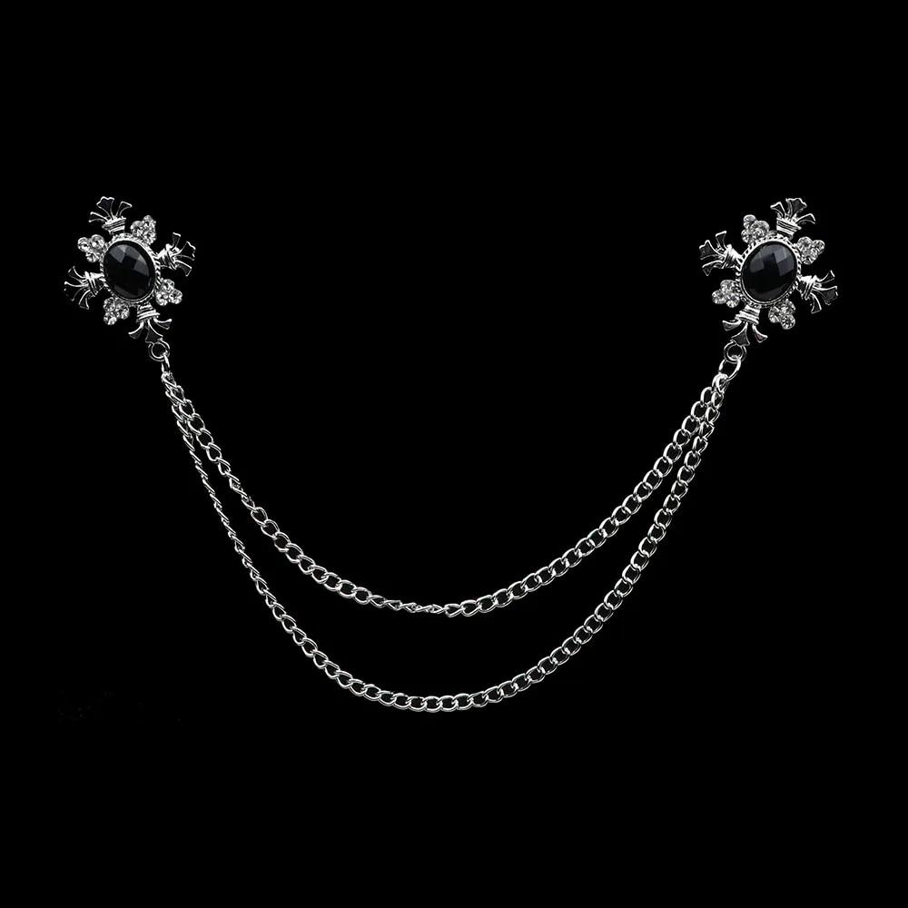 Retro-Kristall-Strass-Brosche, Anzughemd, Quastenkette, Anstecknadel, Damen-Herren-Schmuck, Legierung, Kragen-Brosche