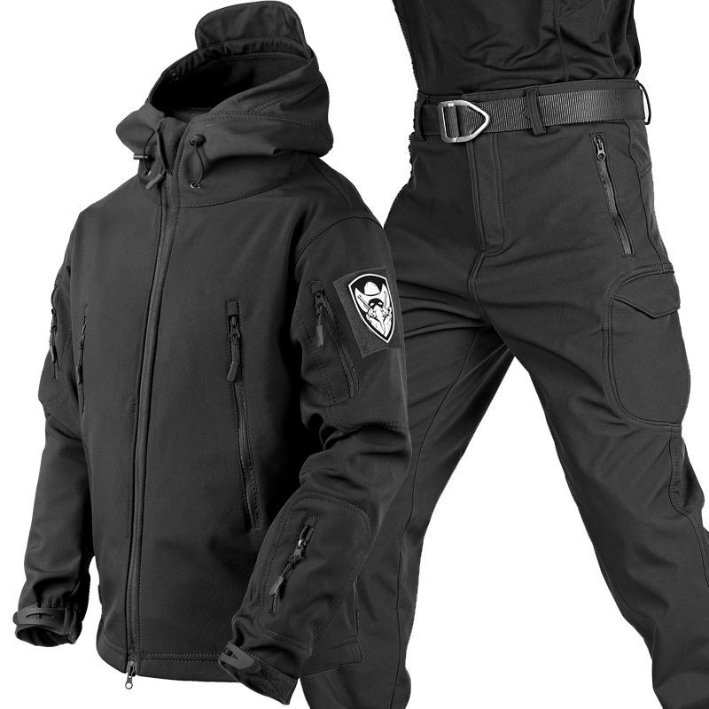 Outdoor Angeln Wandern Camping Trainingsanzüge Winter Herbst Herren Fleecejacken Wasserdichte Anzüge Mäntel Thermohosen XS schwarz