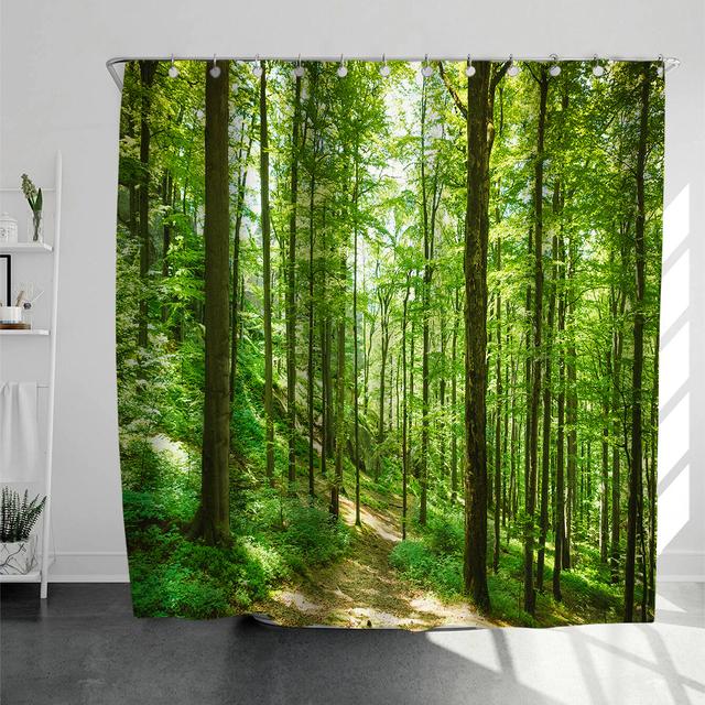 Ländliche Landschaft Creek Stein Lotus Buddha Duschvorhang Badezimmer Vorhang Stoff Wasserdicht Polyester Badezimmer Vorhang mit Haken 180*200CM