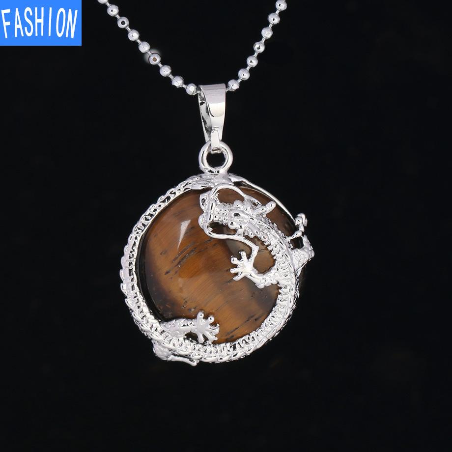 Liebhaber Tier Sternzeichen Anhänger Halskette natürlichen Kristallstein chinesischen Drachen kurze Halskette gemischte Farbe tiger eye