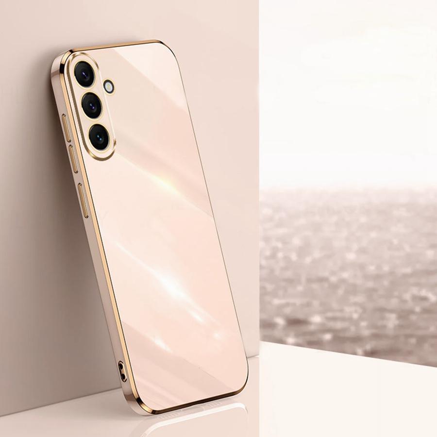 Luxus vergoldete Silikonhülle für Samsung Galaxy A15 A25 A35 A55 A13 A16 A06 A24 M34 5G A05S A17 M15 A07 M13 A26 S24 S23 A36 A56 S25 Weiche quadratische Abdeckung Galaxy A71 rosa
