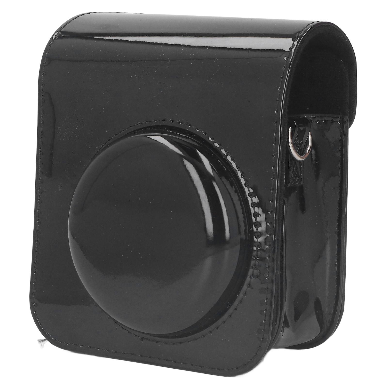 Sofortbildkamera-Tasche, schwarzes Spiegel-Leder, Reise-Kamera-Schutzhülle mit verstellbarem Riemen für