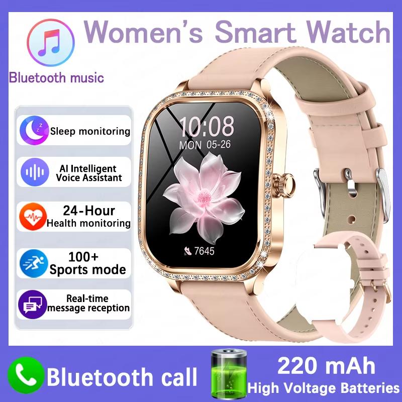 2025 Neue Smartwatch Damen 1,75 HD-Display Herzfrequenz IP68 Wasserdicht Sport Fitness BT Anruf Smartwatch für Dame Geschenk leather rosa
