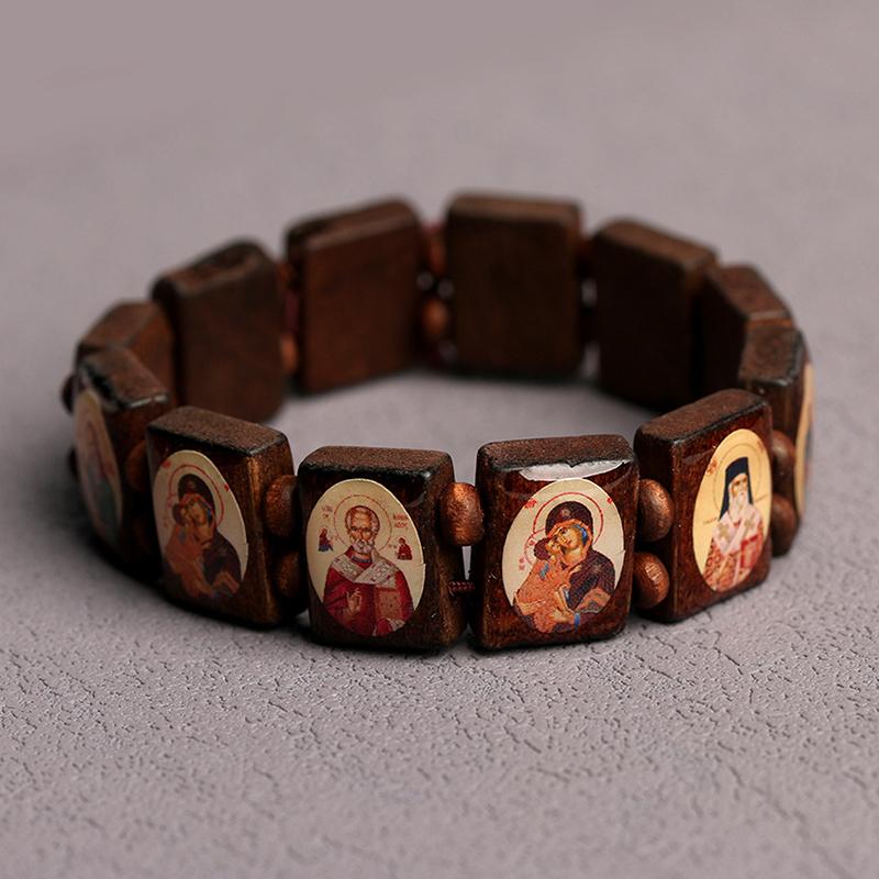 Natürliches Holzarmband Schmuck Maria Glaube Rosenkranzarmband Religiöser Schmuck A2 black