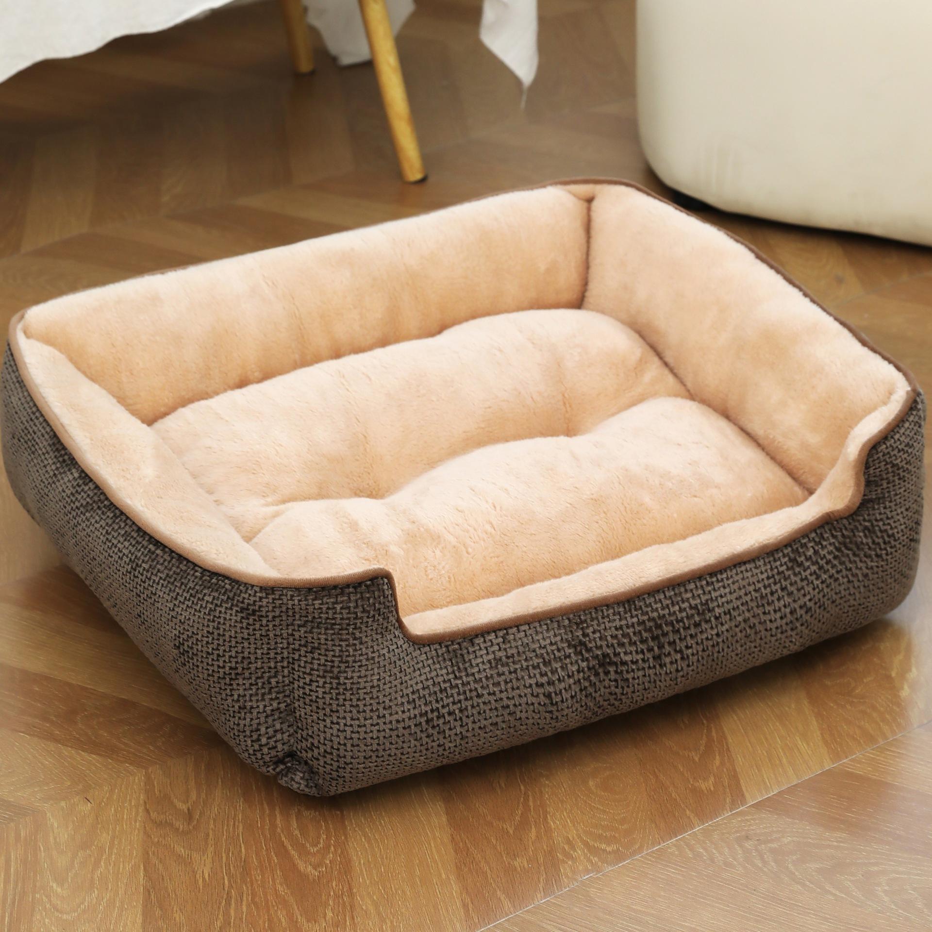Haustierbett Stoff Quadrat Hundehütte Vier Jahreszeiten Universal Hundematte Feuchtigkeitsbeständig und Schmutzabweisend Katzenhütte Rechteckige Haustiermatte 50x40x13cm white