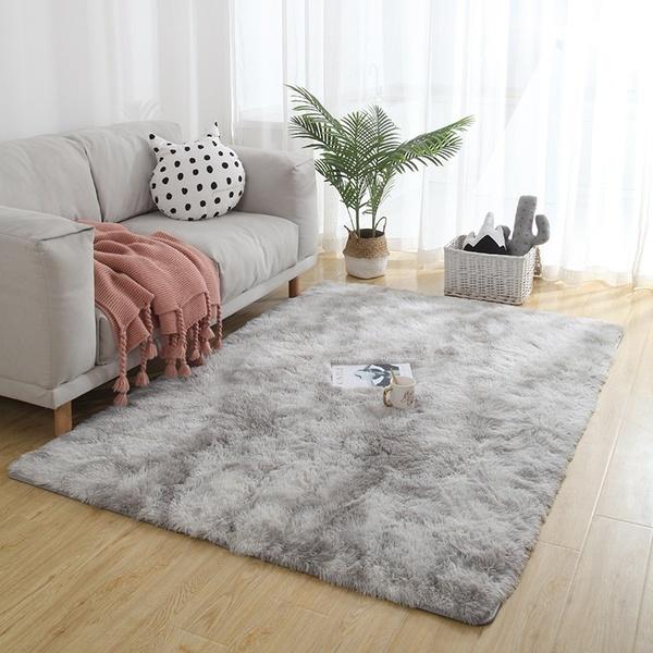 Superweicher Batik-Kunstteppich, Boden, Schlafzimmer, Wohnzimmer, Küche, Matte, zottelige Teppiche, Farbverlauf, flauschiger Teppich, Flurmatte, Heimdekoration 80*120cm licht grau