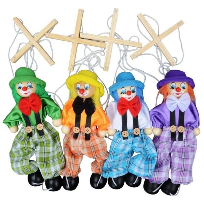 Pull String Puppet Clown Holz Marionette gemeinsame Aktivität Puppe Vintage Kinderspielzeug