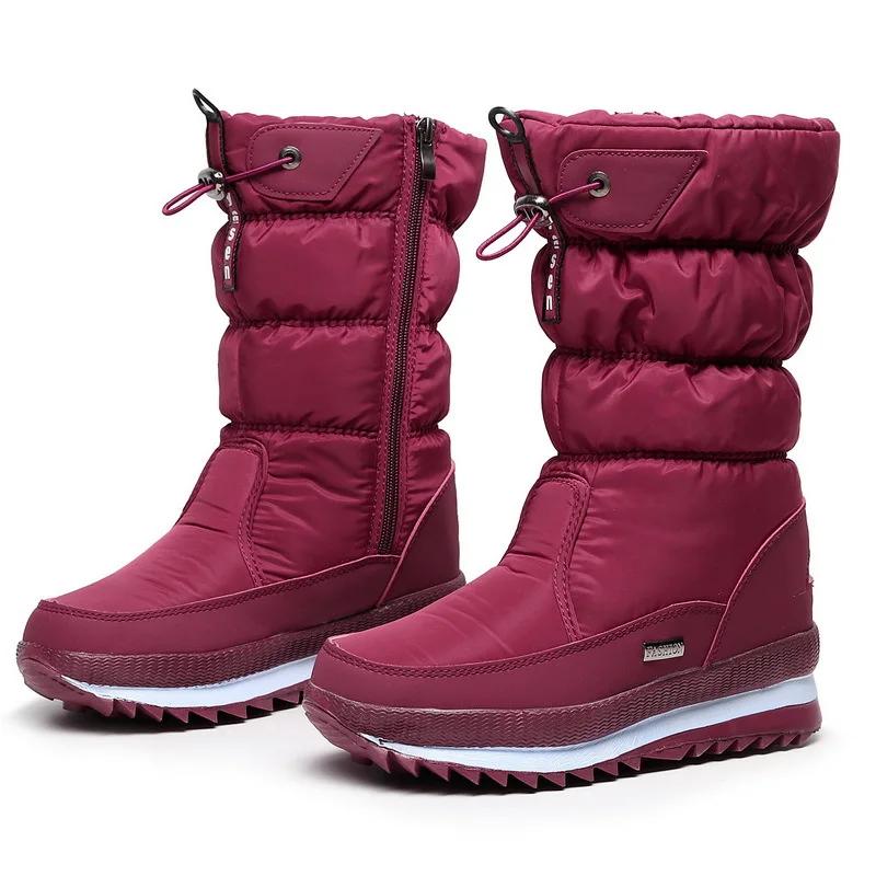 Mode Frauen Schnee Stiefel Plattform Winter Stiefel Dicken Plüsch Wasserdicht Rutschfeste Stiefel Mode Frauen Winter Schuhe Warme Pelz Botas mujer 41 rot