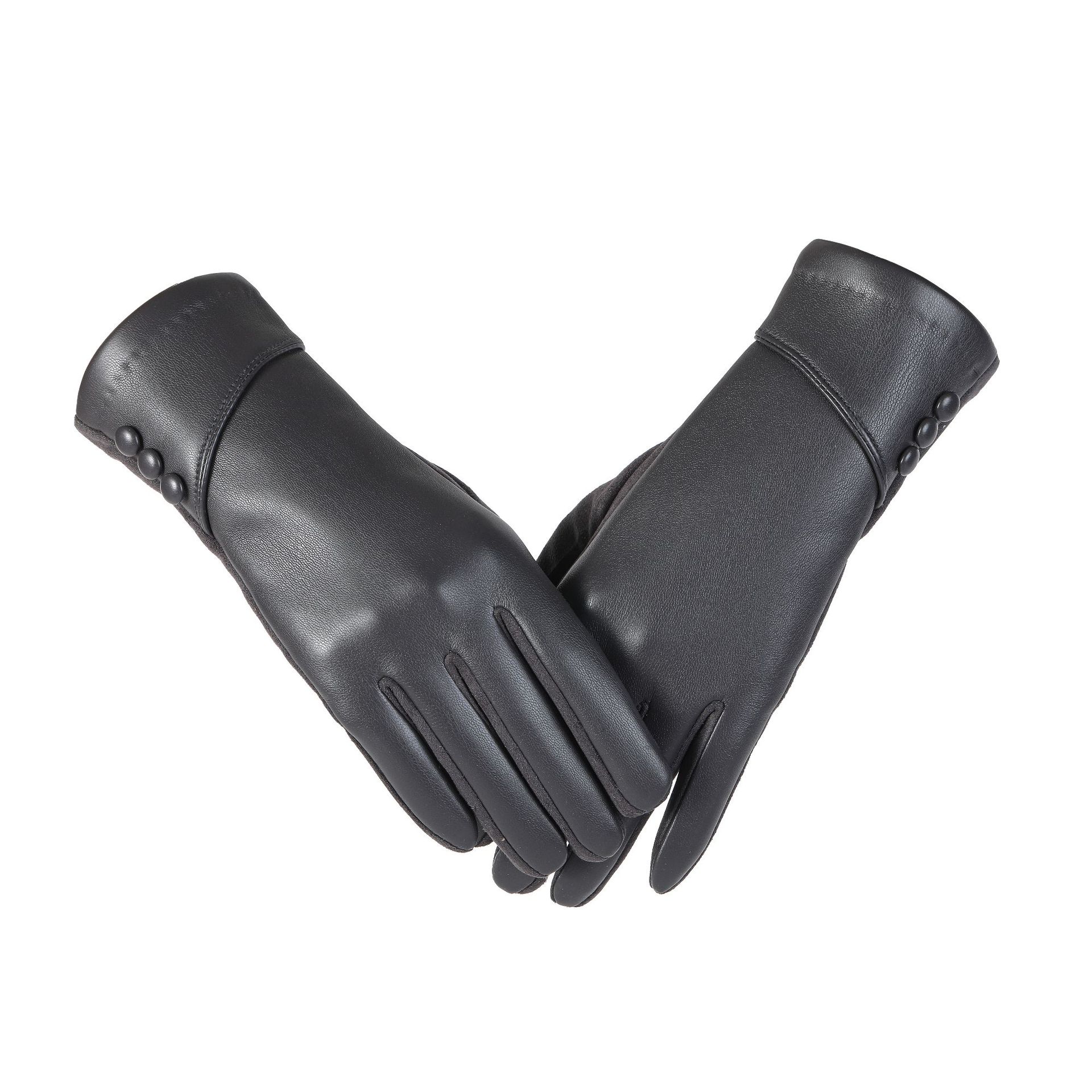 [Echtlederhandschuhe] Stilvolle Echtleder-Damen-Touchscreen-Handschuhe - Schwarz, Drei-Knopf, Weiche Winterhandschuhe, Lässige Outdoor-Handschuhe grau
