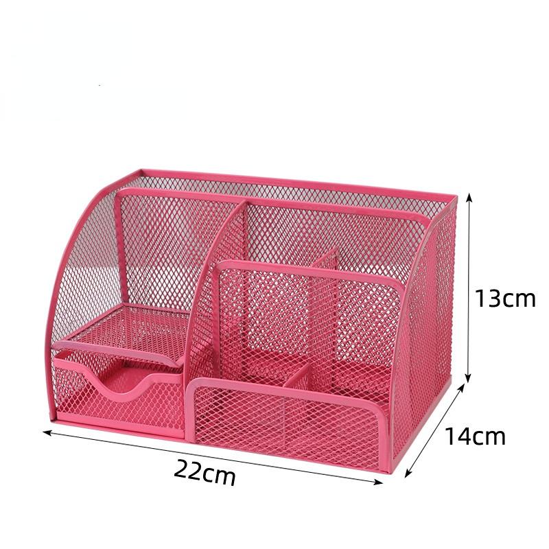Fünf Farben Metall Mesh Schreibtisch Organizer Box Desktop Büro Organizer Lagerung Halter Desktop Bleistift Stift Kleinigkeiten Abzeichen Box Schreibwaren liefert 7 lattices rosa