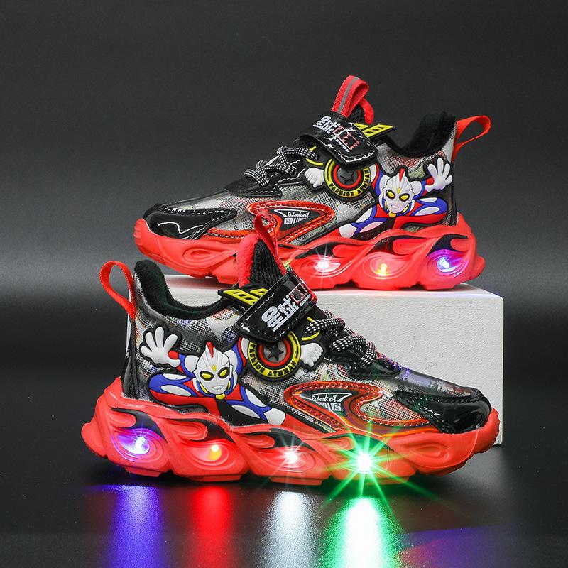2024 leuchtende Jungen leuchtende Schuhe Turnschuhe mit Lichtern Schuhe Kinder Cartoon Led Licht Schuhe Flut 32 rot