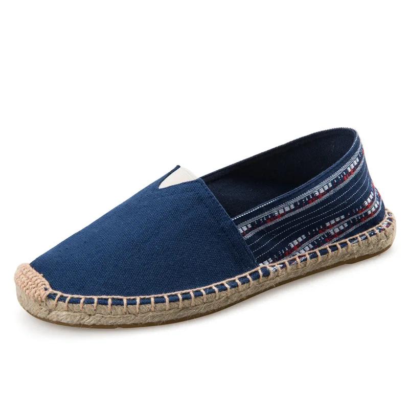 Espadrilles für Herren, Patchwork, Sommerschuhe, Slipper, Herren, Halbschuhe, atmungsaktives Canvas, Herrenschuhe, mit Jute umwickelt, Damenschuhe, Unisex 35 dunkelblaue