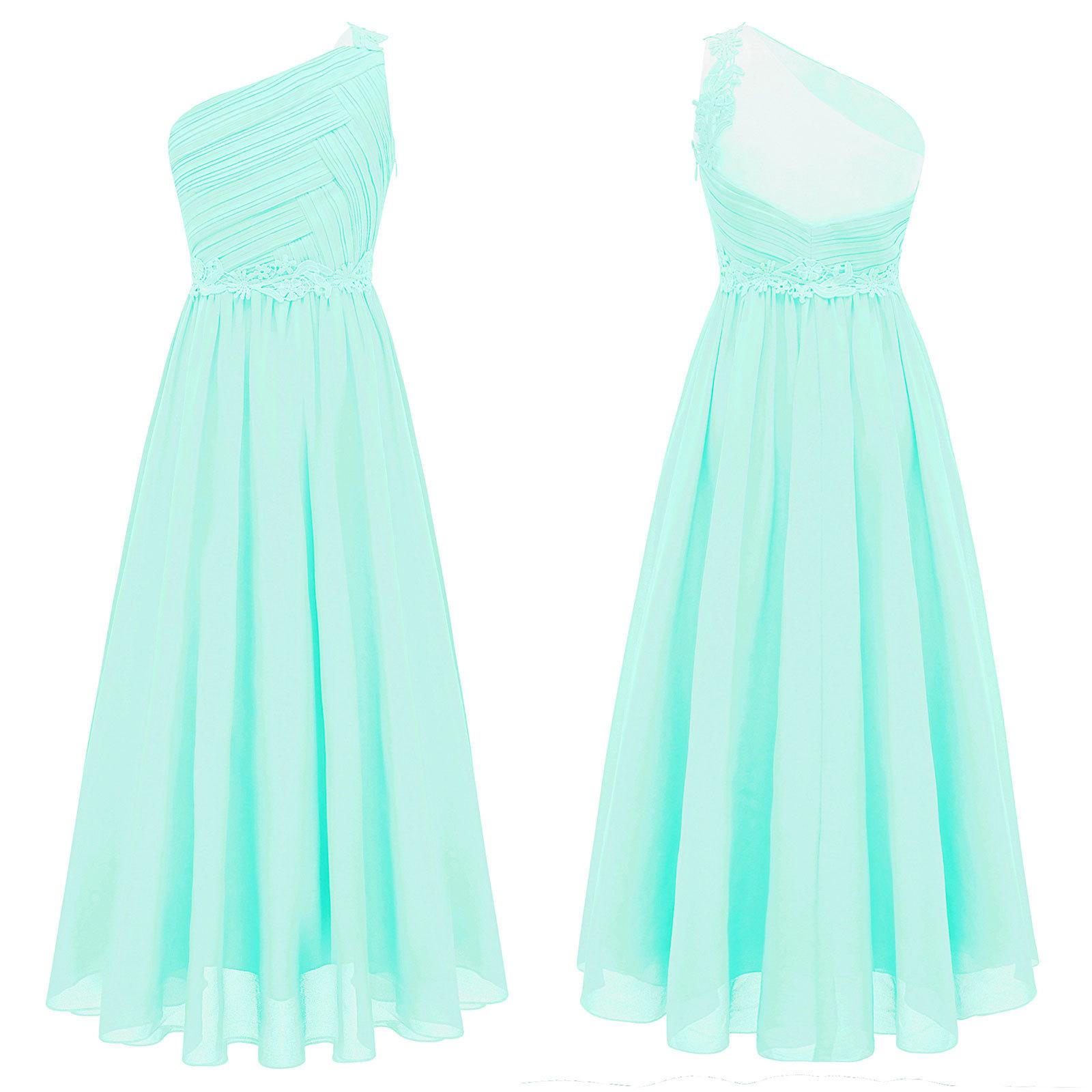 Mädchen One Shoulder Plissee Abend Hochzeit Party Langes Maxi Maxi Junior Brautjungfernkleid Kinder Erstkommunion Kleider 7-8 Years minze, grüne