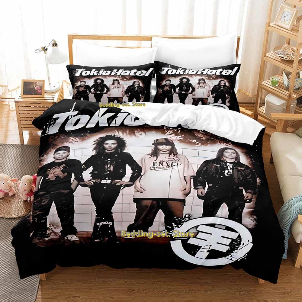 Tokio Hotel Bettwäsche Set Einzelbett Twin Full Queen King Size Bettwäsche Set Schlafzimmer für Erwachsene und Kinder Bettbezug Sets 3D Druck Anime Bettlaken Set 150*200cm 3pcs