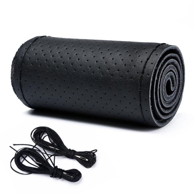 DIY Echtes Rindsleder Auto Geflecht Leder Lenkrad Abdeckung Volle Loch 36 38 40CM 36 schwarz