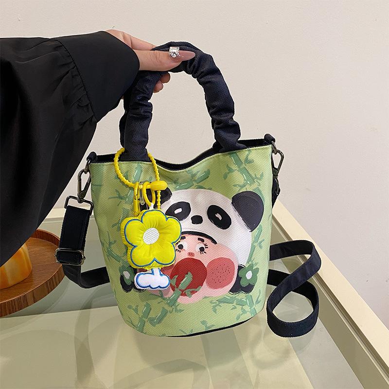 Nischen-Illustrationsdesign Graffiti-Tasche für Damen Neuer Stil Frisch und personalisiert Lustige Bucket-Bag Ein-Schulter-Umhängetasche gray