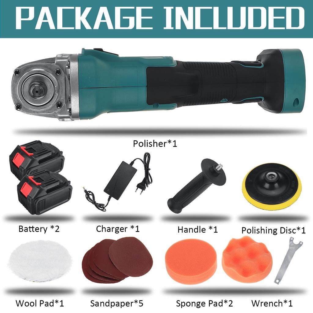 1580W 288VF Akku-Poliermaschine ohne Bürsten, elektrische Auto-Poliermaschine, wiederaufladbare Schleifmaschine für Makita 18V Akku 2*Batteries