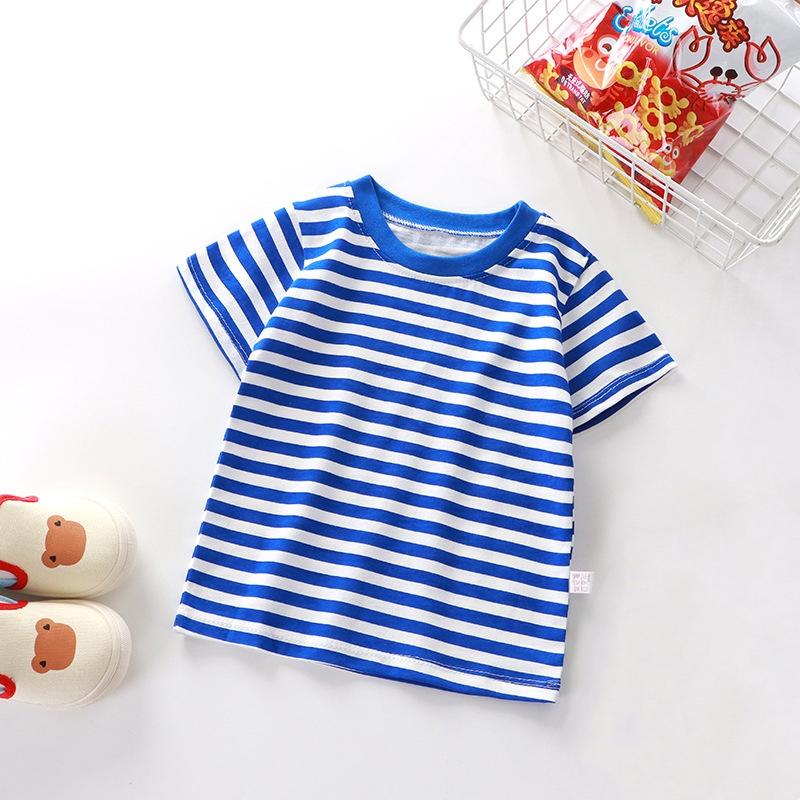 Jungen Mädchen Gestreifte T-Shirts Kinderkleidung Freizeit Kurzarm Rundhals Baumwolle Oberteile T-Shirts Kinderkleidung Sommer 90 blau