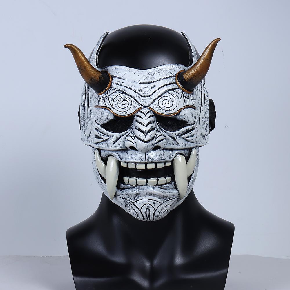 Samurai-Maske, japanische Cosplay-Masken, gruselige Latex-Mascarillas, Horror-Anime-Gesichtsmasken, Halloween-Kostüme, Requisiten, Karneval, Mascaras weiß