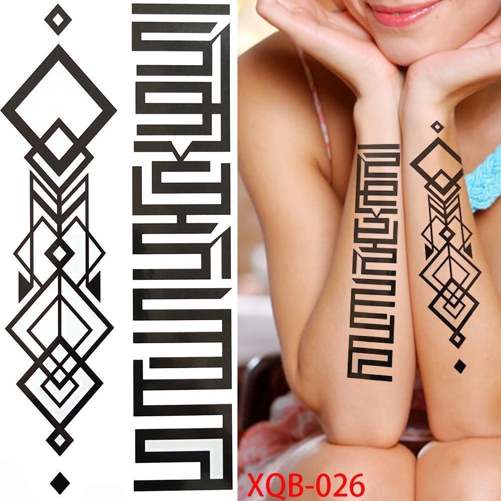 1 STÜCK 210*114 MM Katze Geometrie Schwarz Temporäre Tattoos Für Männer Frauen Schwarzwald Schädel Tiger Wolf Tattoo Aufkleber Böse Teufel Arm Tattoo XQB-026