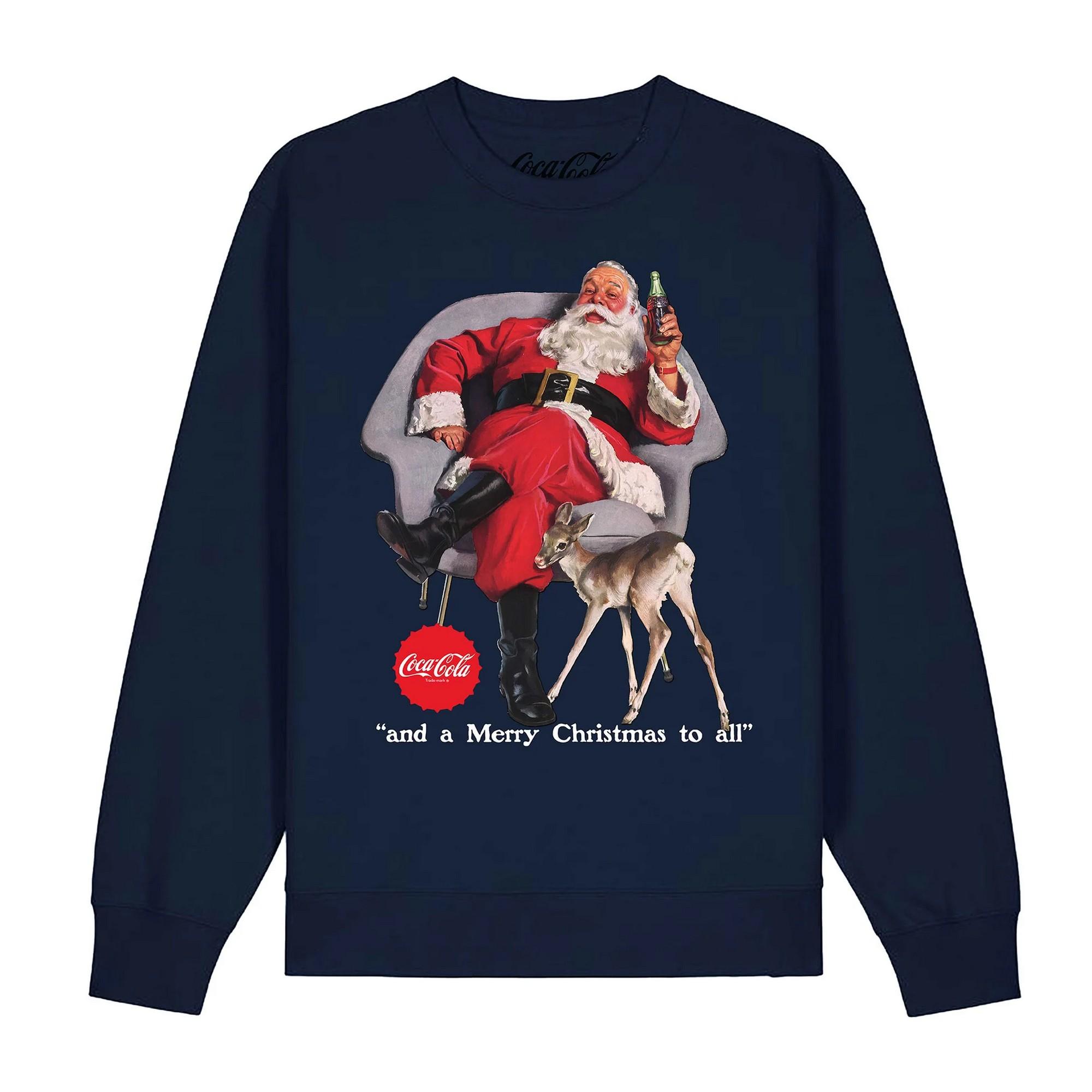 Coca-Cola Unisex-Sweatshirt für Erwachsene mit Weihnachtsmann-Motiv M dunkelblau