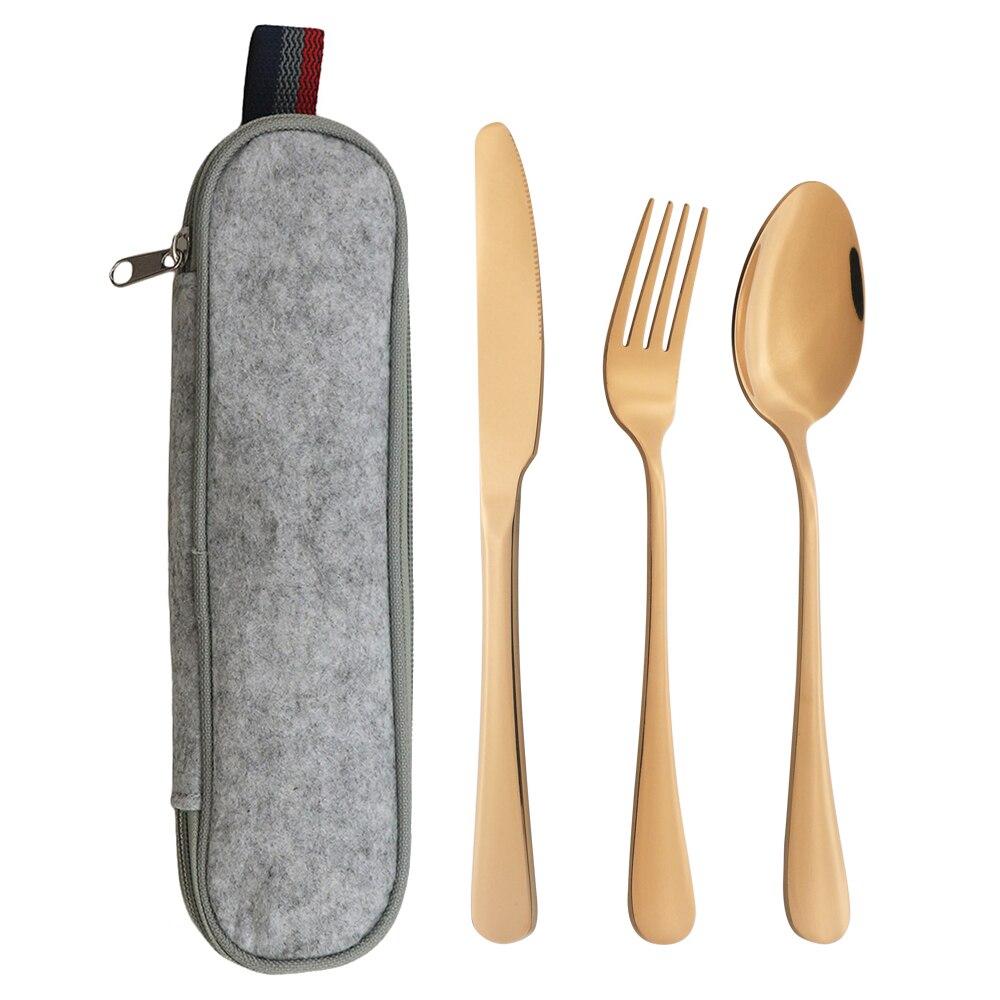 4 Teile/satz Tragbare Edelstahl Geschirr Picknick Camping Geschirr Set Löffel Gabel Messer Set Reise Besteck Geschirr Mit Tasche rose gold
