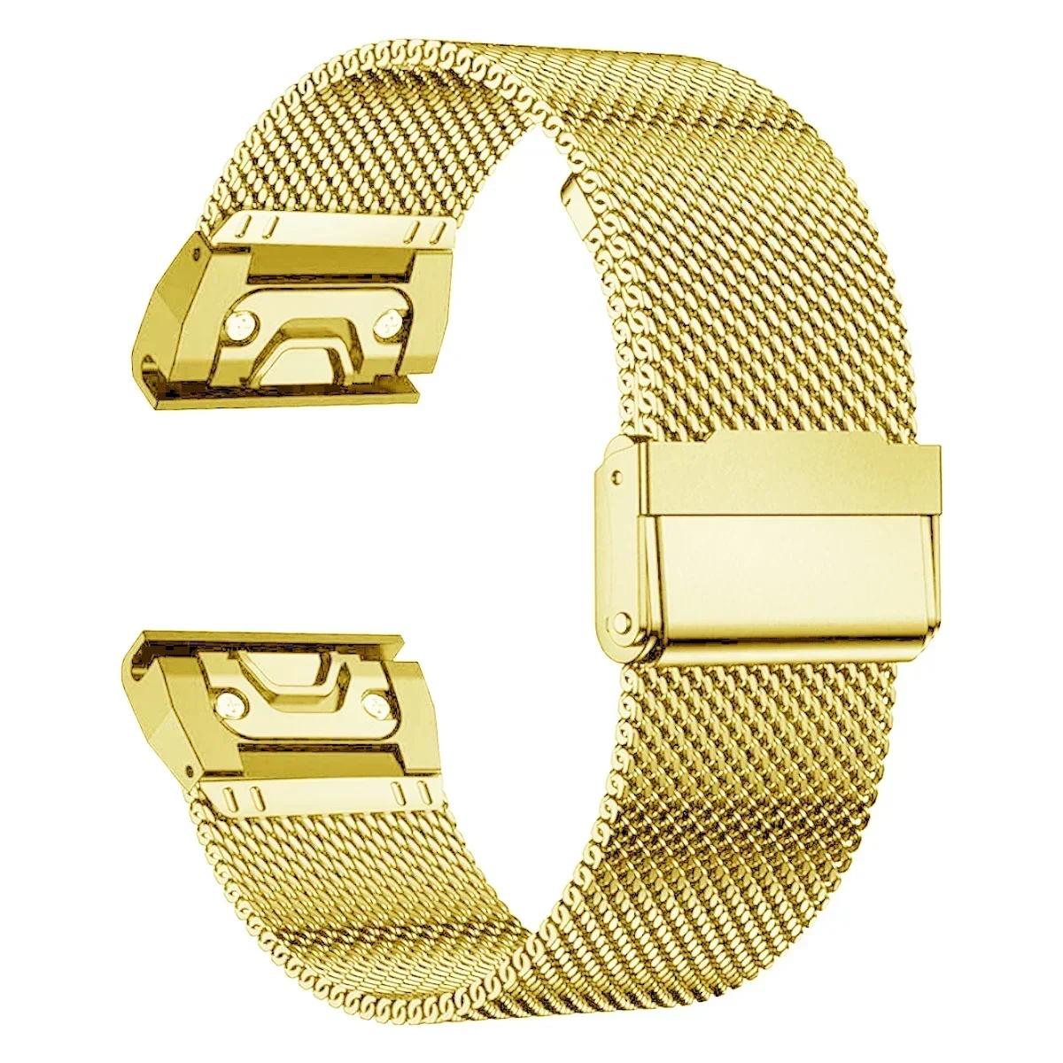 Edelstahlarmband für Garmin Uhr Fenix Fenix 8 E 6 6x 7 7x Pro 5 5x Plus 5s 6s 20/22/26mm Metallarmband Armband Ac 26mm gold