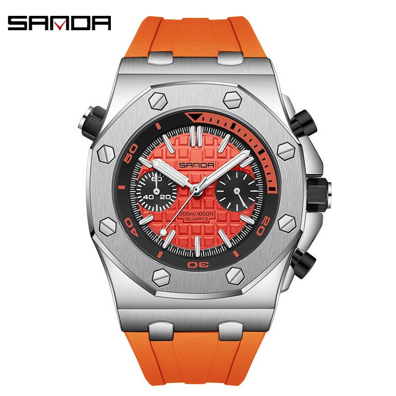 Royal Fashion Lässige Herrenuhren Großes Zifferblatt Schwarz Silikon Quarz Armbanduhr Chronograph Klassisch Wasserdicht Herrenuhr orange