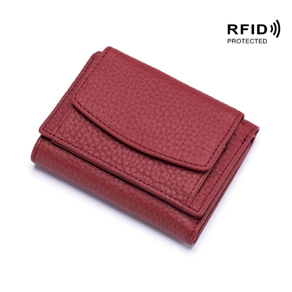 Damen-Geldbörsen und Geldbörsen aus echtem Leder, modische kleine Geldbörse mit Mini-Münzfach, RFID-blockierende Geldbörse bordeaux