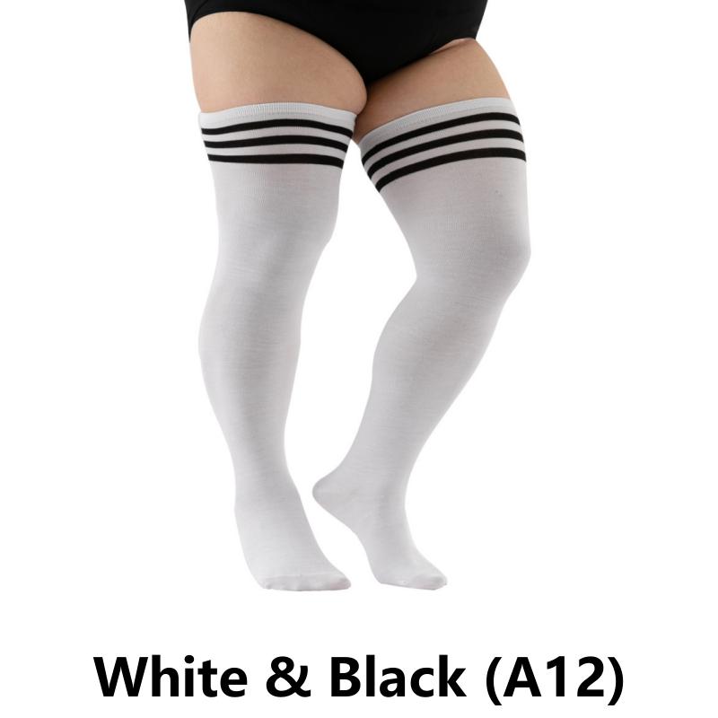 Elastische Overknee-Socken in Übergröße, übergroße, oberschenkelhohe Socken, lange Socken, XXXL, Damensocken, Beinwärmer White & Black (A12)