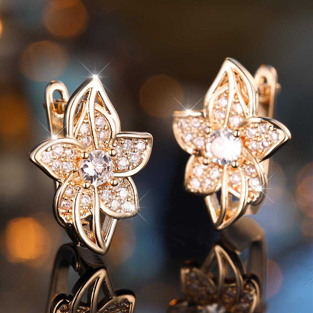 Zarte Zirkonia-Blumen-Creolen für Frauen, Luxus-Goldfarben, baumelnde Ohrringe, Modeschmuck, Geschenke weiß/gold