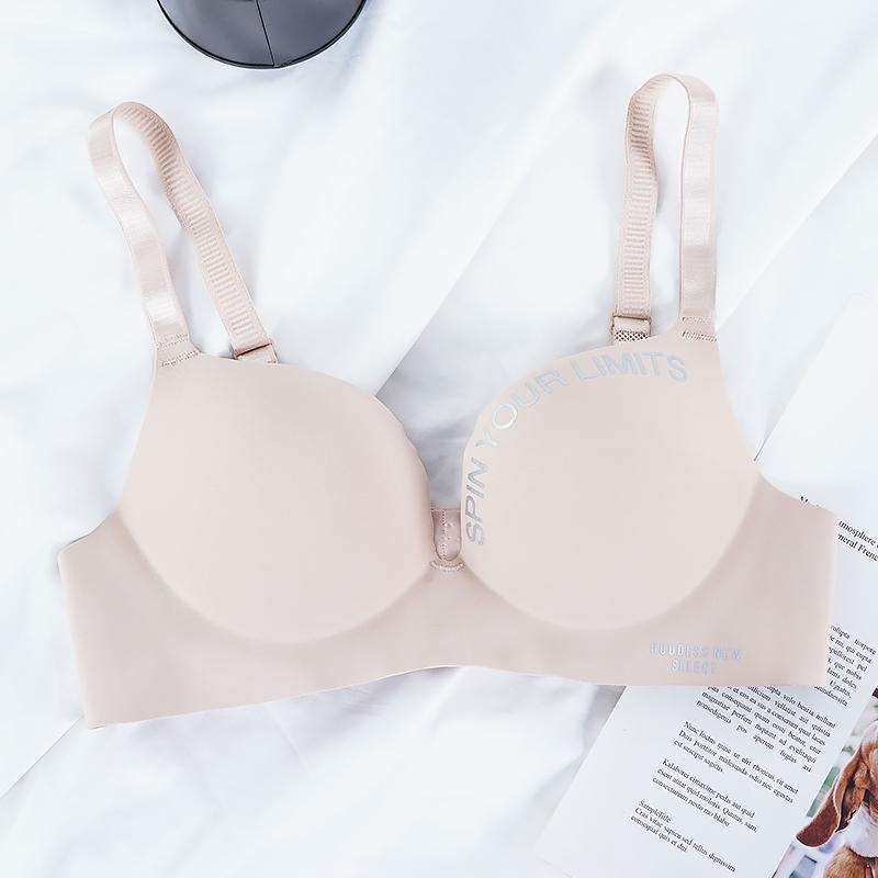 Frauen Nahtlose Bh Sexy Unterwäsche Push-Up Drahtlose Bralette Unterwäsche Mode Brief Muster Weibliche Dessous Bhs für Frauen 34/75AB beige