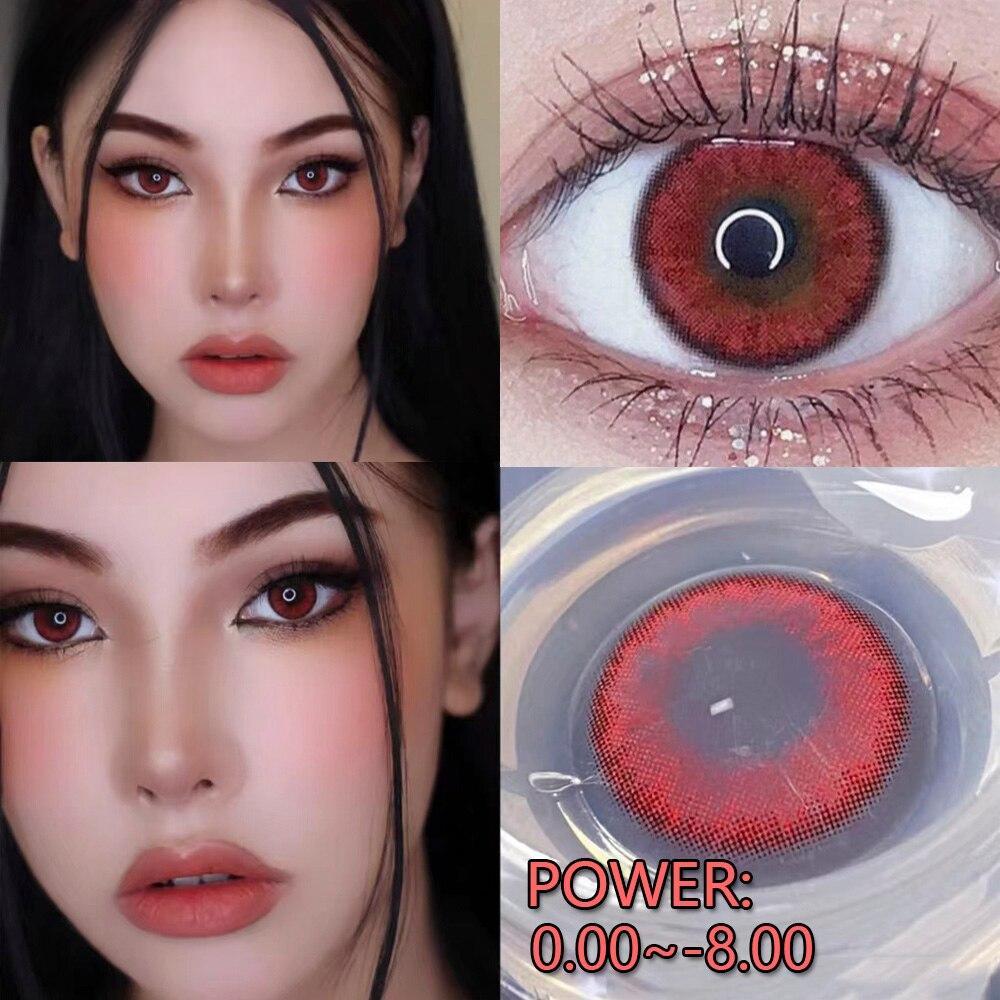2 Stück/Paar rot-grüne Kontaktlinsen Student Cosmetics Comfort Color Kontaktlinsen einmal im Jahr -1.50 rot