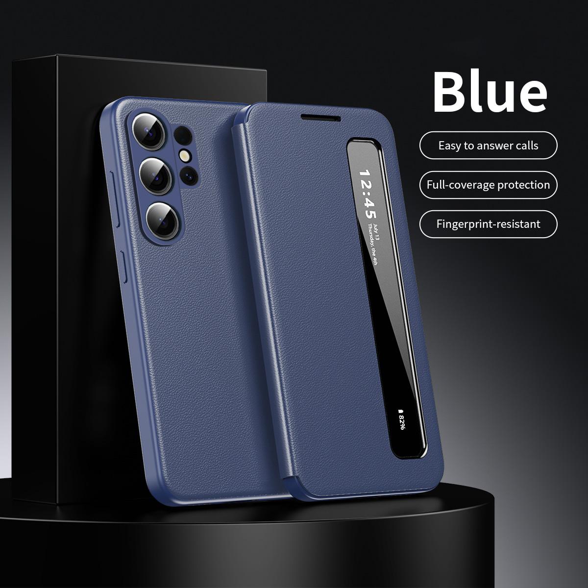 Für Samsung Galaxy S26 Ultra Business Leder Smart Clear View Cover für Galaxy S25 edge S24 Plus S23 FE Z Fold 7 6 5 Smart Flip Cover Schutzhülle Samsung Galaxy S24+ blau