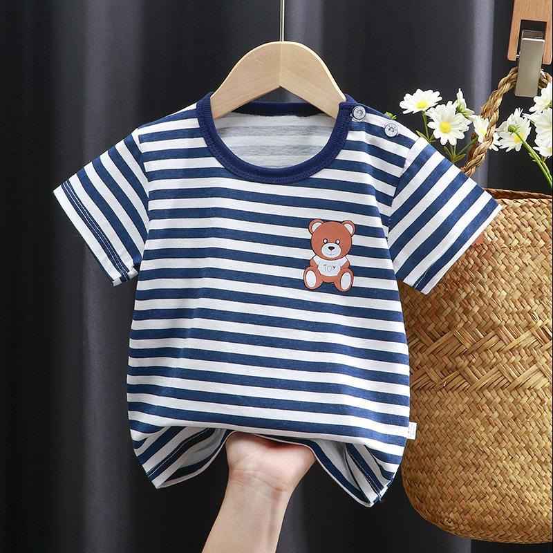 Kinder süße Baumwolle Kurzarm T-Shirt Tops Kinder Kleidung Baby Kleidung Cartoon Pullover 73CM dunkelblaue