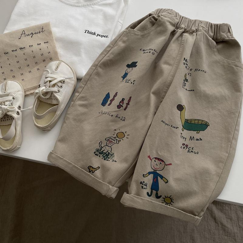 Japan Koreanische Kinderkleidung Junge Kinder Mode Hosen Frühling Herbst Baby Tasche Knöchellang Locker Mädchen Cartoon Freizeit Hosen 140 khaki