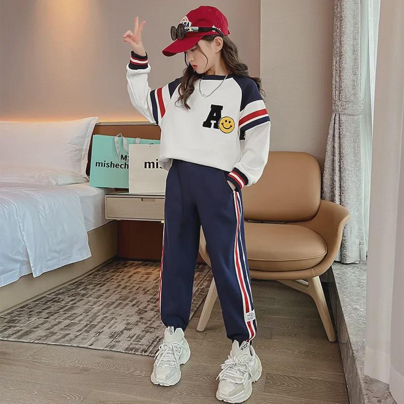 2025 Mädchen Frühling & Herbst Mode: Stylisches zweiteiliges Sweatshirt- und Jogginghosen-Set für Kinder 140 cm